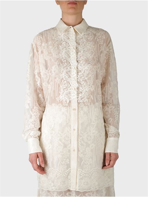 Camicia lunga in chiffon con pizzo all-over ERMANNO SCERVINO | D464K618IBQ10602